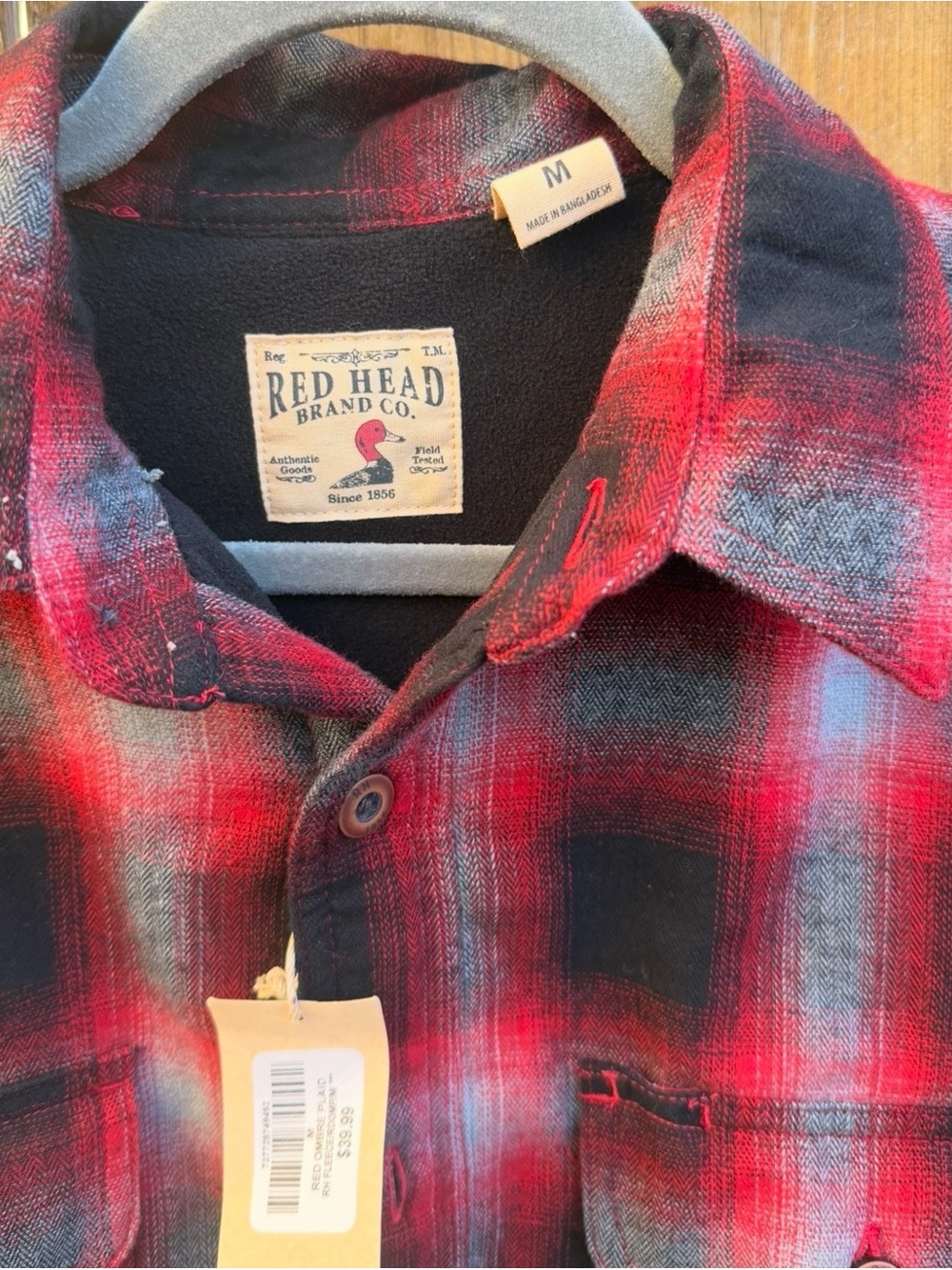 NWT RedHead Brand Red & Black Plaid Heavy Flannel Shirt size M - Picture 4 of 5